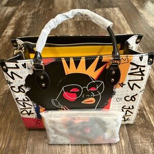 Stylish Multicolor Graphic Tote Bag with matching wallet